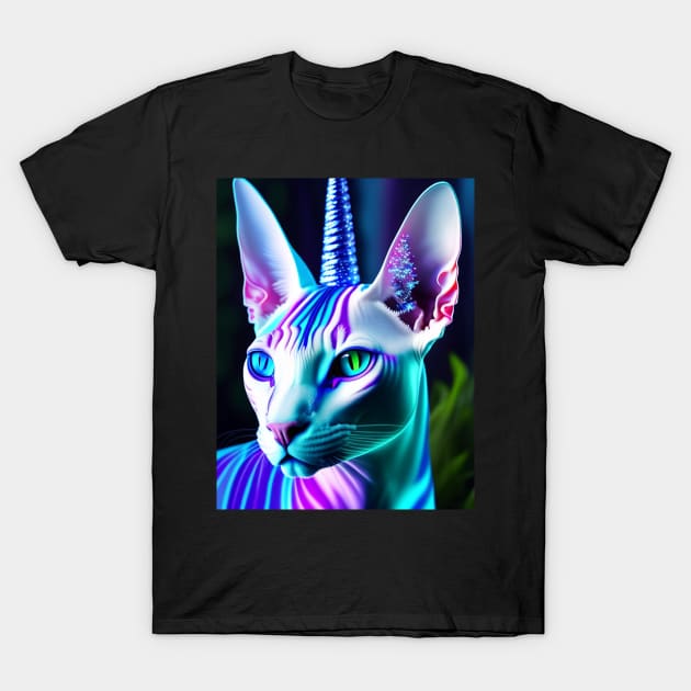 Glowing Unicorn Hybrid Sphynx T-Shirt by Enchanted Reverie